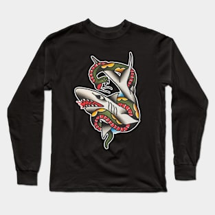 Shark Snake Battle Tattoo Design Long Sleeve T-Shirt